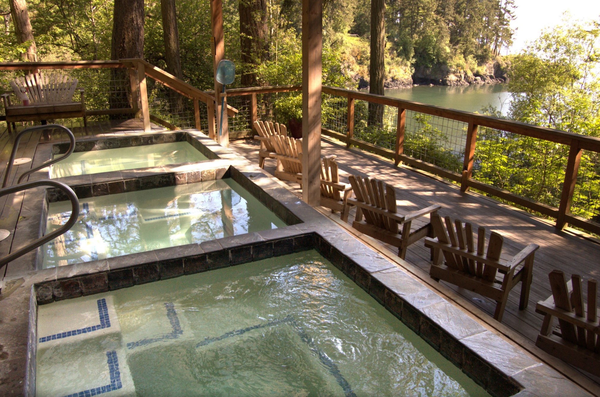 Water view hot tubs are among the amenities at Doe Bay Resort and Retreat on Washington's Orcas Island in the San Juans