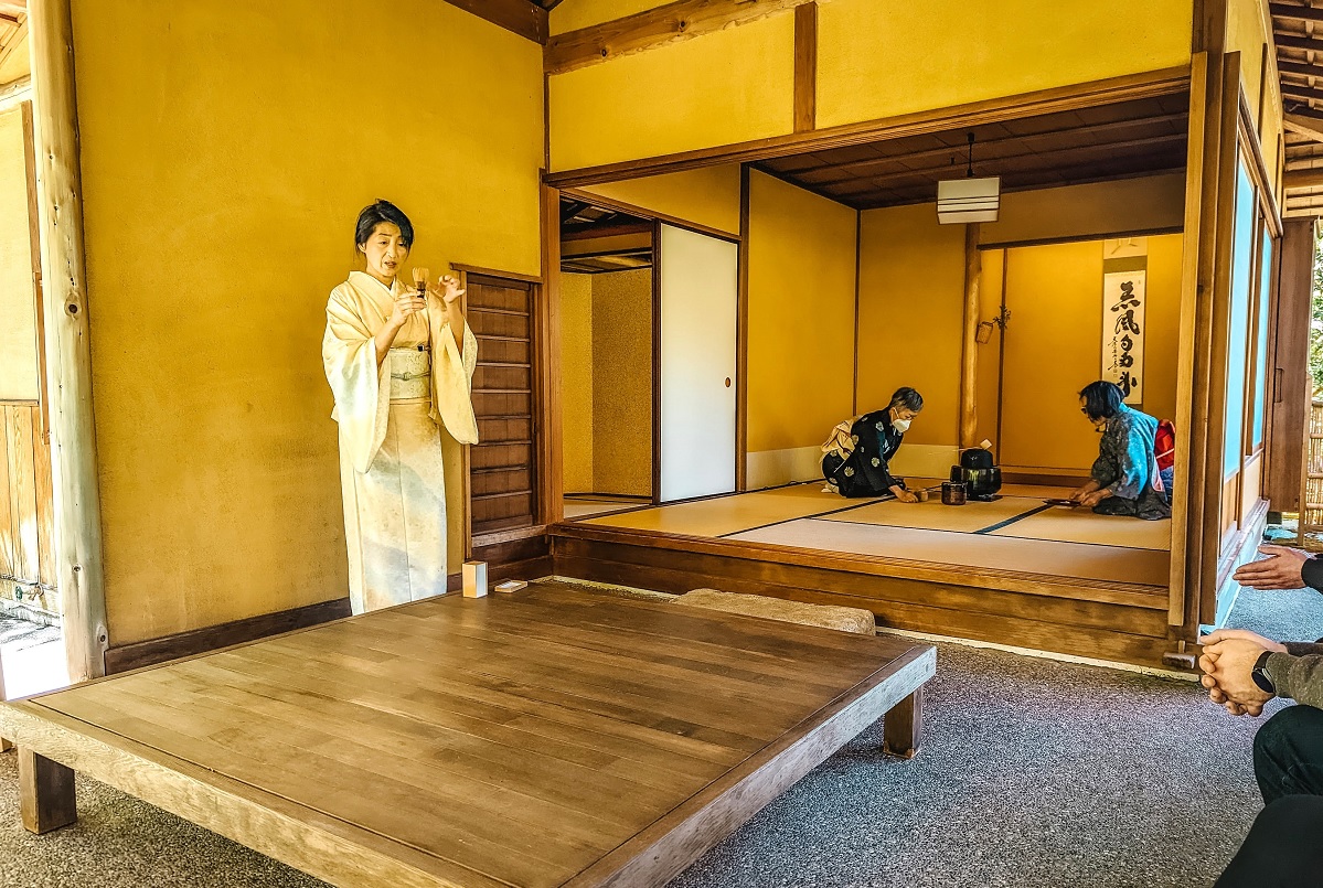 The hosts of the traditional tea ceremony at Seattle Japanese Garden explains some of the steps