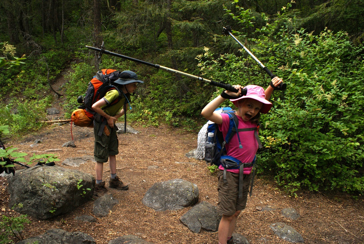 Kids with their packs hike along the Ingalls Creek trail near Blewett Pass among best Washington wildflower hikes