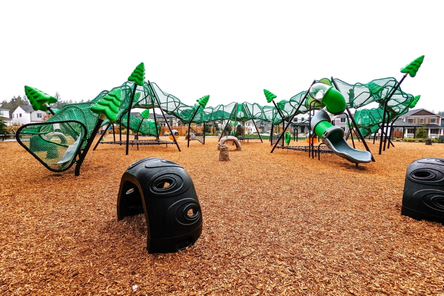 Large climbing structure at Hawk's Landing park