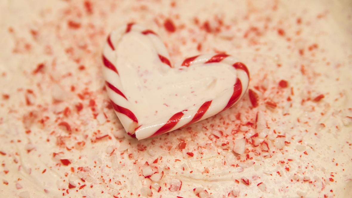 Candy cane hearts with white chocolate