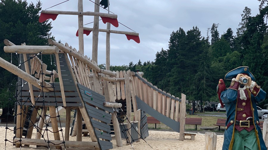 Fey Bainbridge state park washington campsite for families and a pirate at the park overlooks Puget Sound