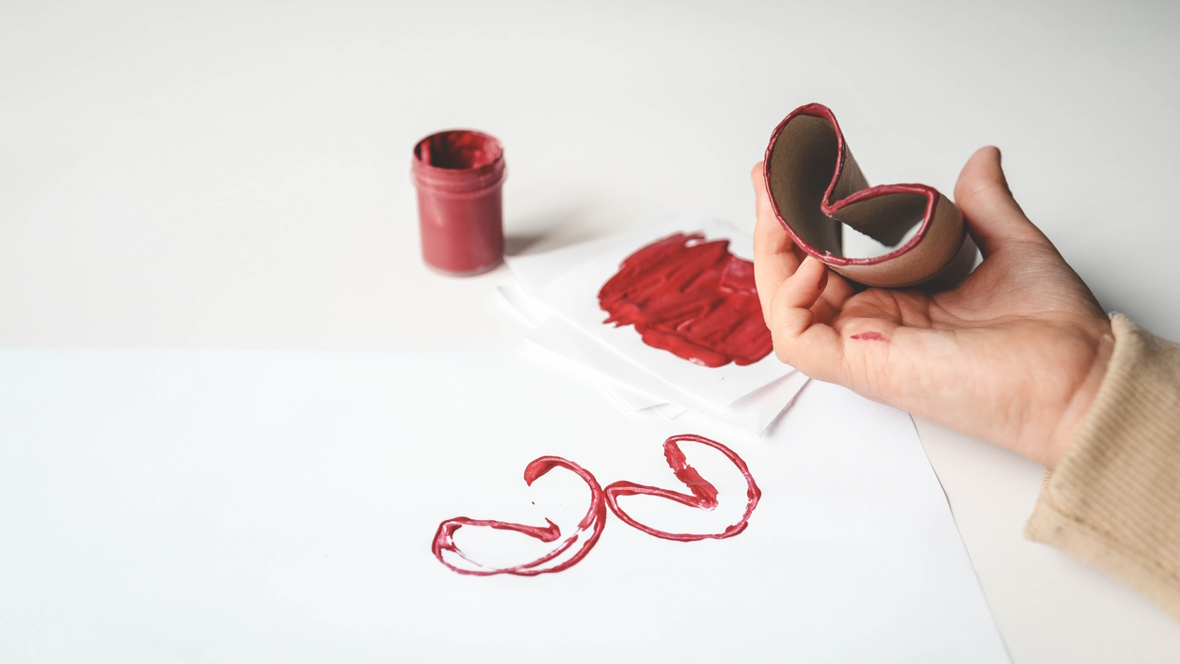 toilet paper tube heart shaped stamp for valentines day card