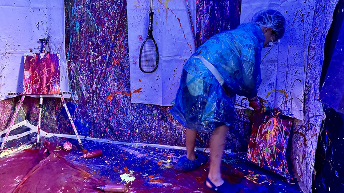 Splatter painting at Wicked Rae's