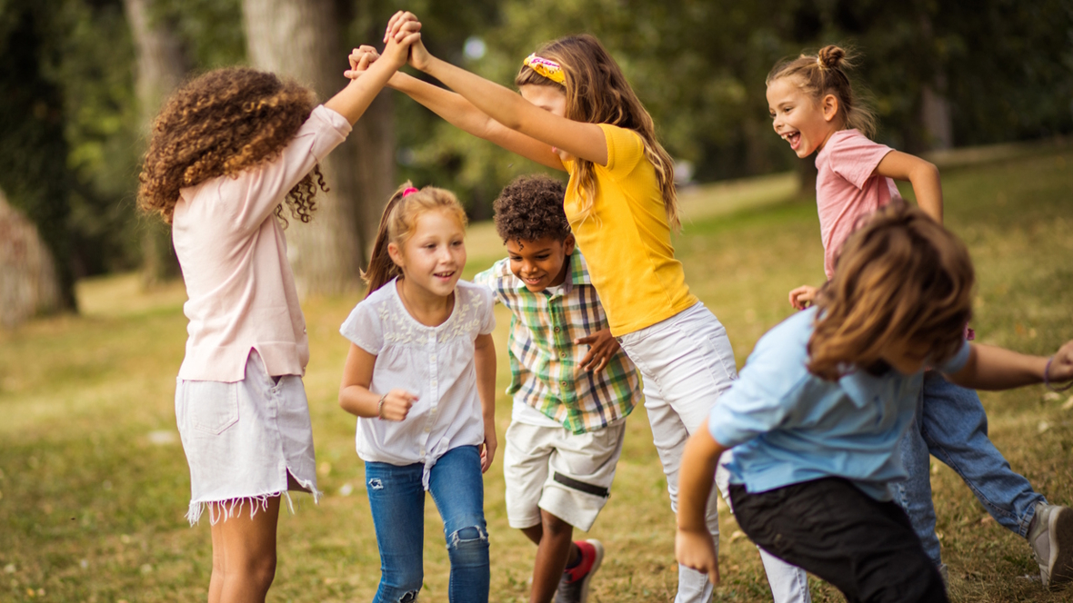 kids running around playing games outside