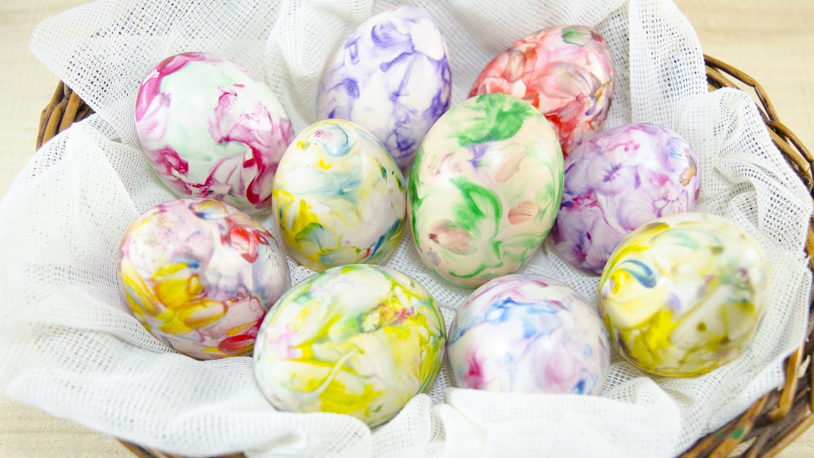 Easter eggs dyed with shaving cream