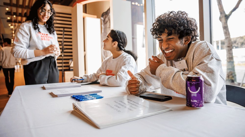 A boy laughs during a teen hang out in Seattle at the Gates Foundation