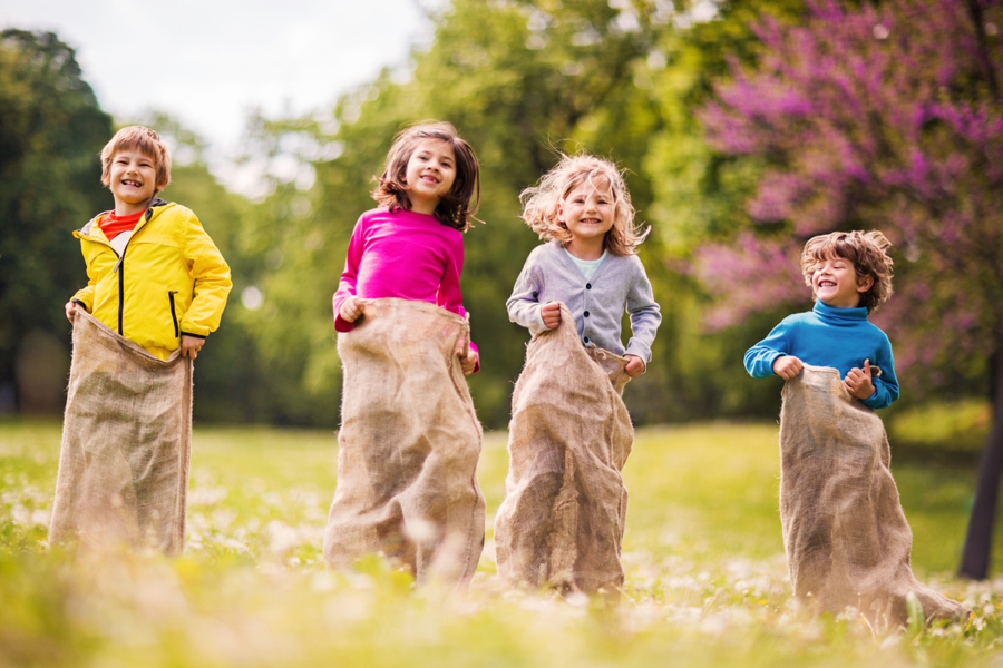 kids having a sack race on Easter