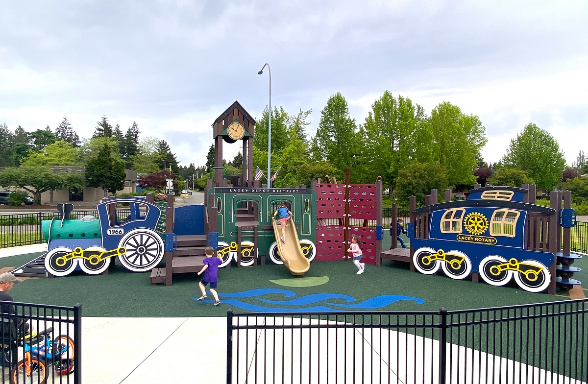 Lacey Depot Park play ground wide view train