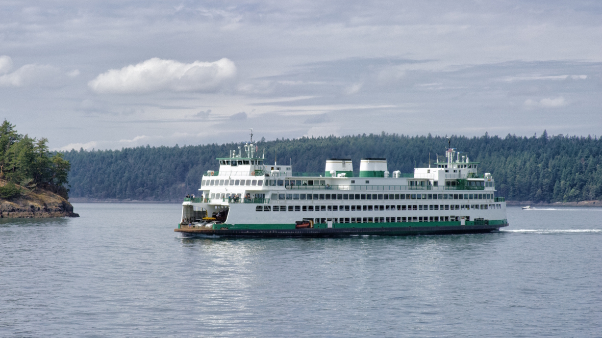 A ferry boat traveling between islands in the San Juans.