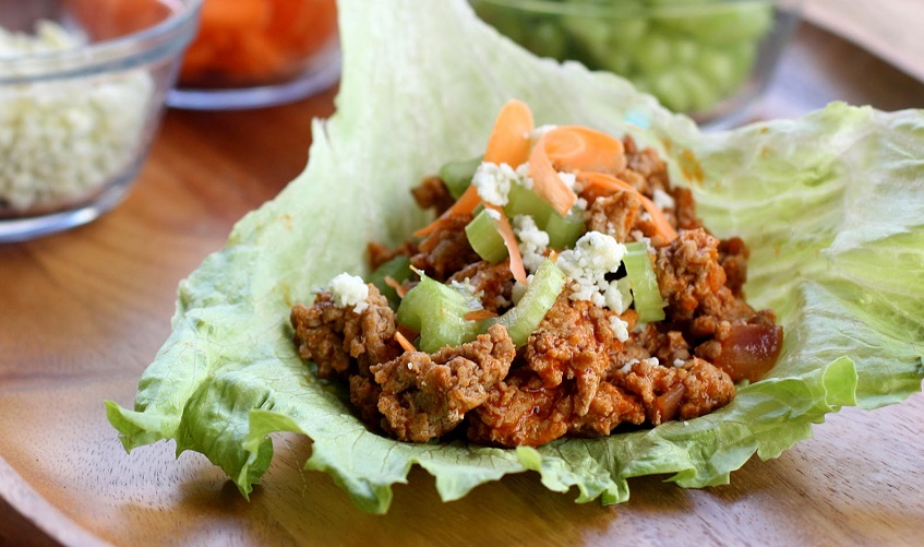 Buffalo wing turkey lettuce wraps