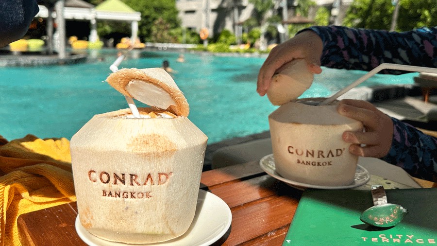 coconut drinks at Conrad hotel in Bangkok