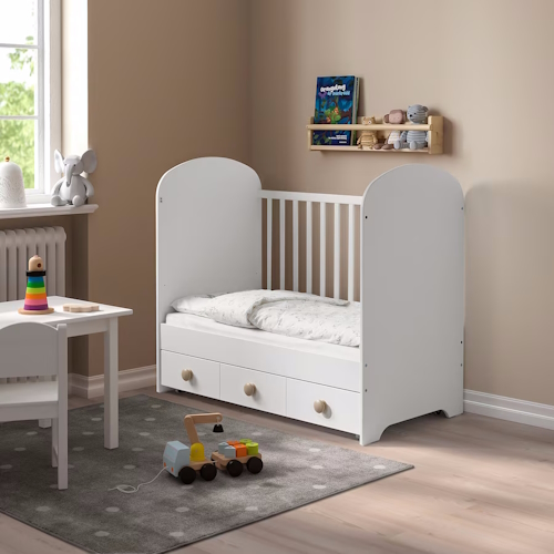 Crib that converts to a toddler bed with storage from Ikea for a kids bedroom