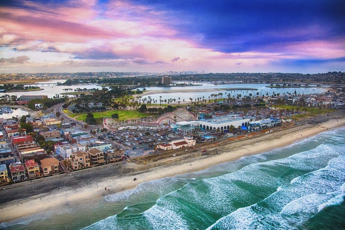 Aerial view of San Diego's Belmont Park in Mission Beach best things to do in San Diego with kids
