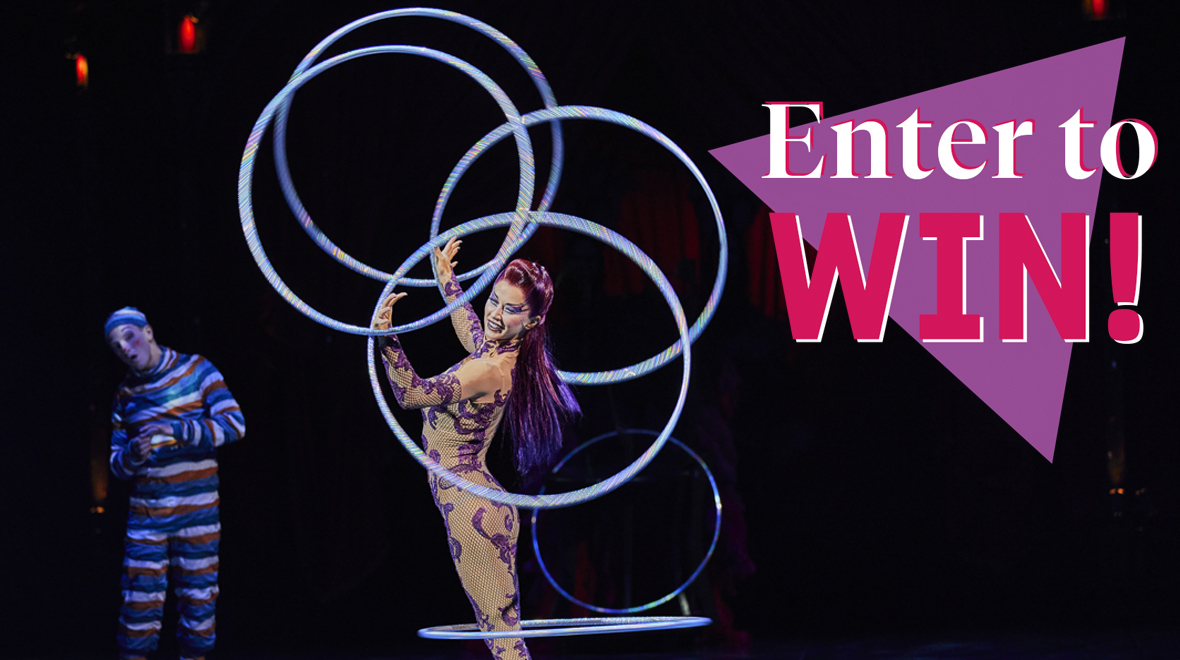 "Enter to Win!" text over acrobatic performer