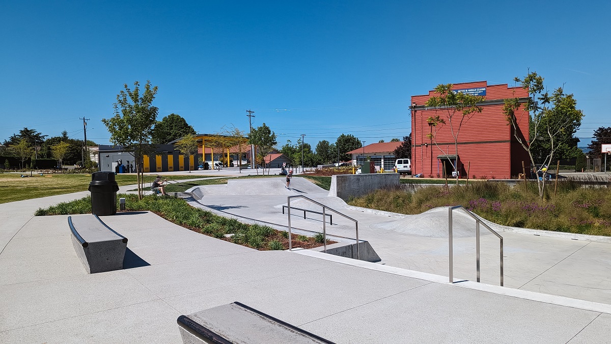 Kids and teens use the new skate ramp at newly renovated Edmonds Civic Center Playfield