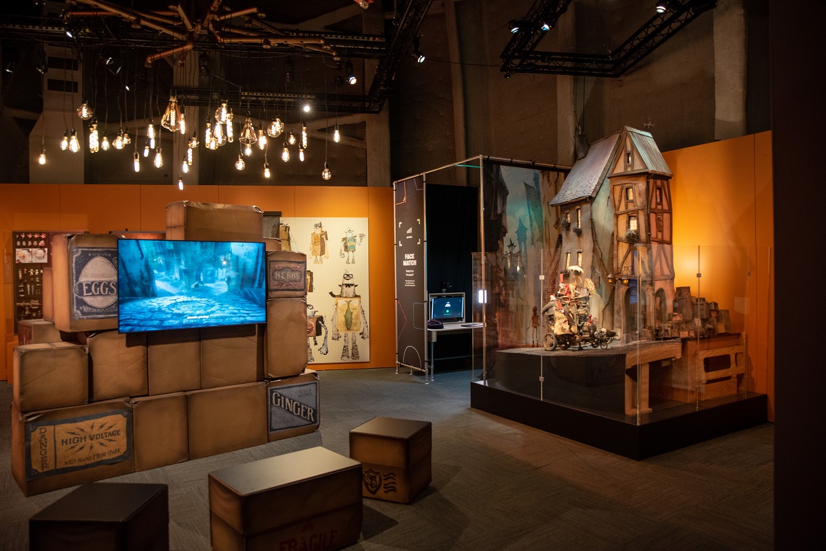 The exhibit section dedicated to the movie The Boxtrolls by LAIKA Studios part of a special exhibit on the stop-motion animation studio at Seattle's Museum of Pop Culture, commonly called MoPOP