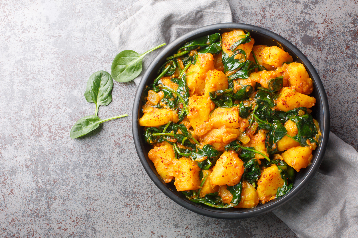 Saag aloo, a classic Indian dish made with potatoes and greens
