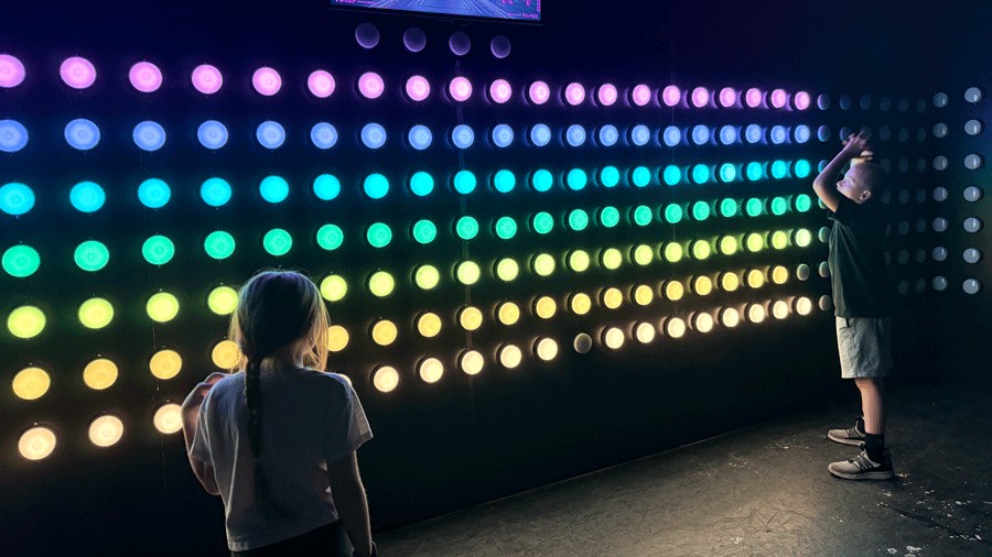 colored lights at C.H.E Arcade in Bellevue, an immersive family experience