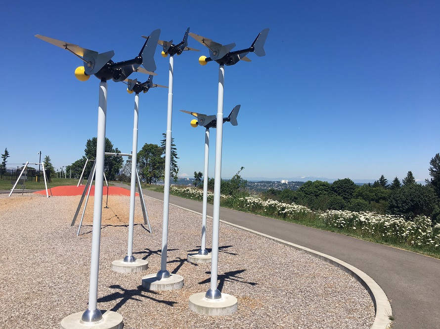 Airplane sculpture and zip lines at Westcrest Park with Mt. Baker in the distance. Credit: Shelley Bjornstad