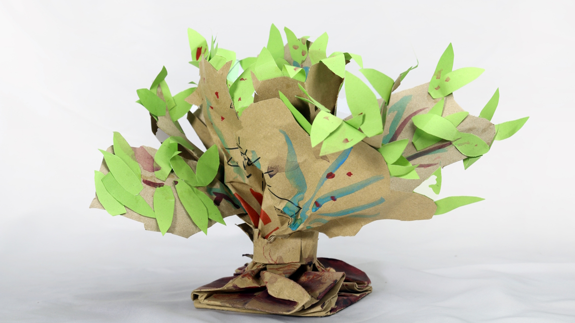 tree made out of a paper lunch sack