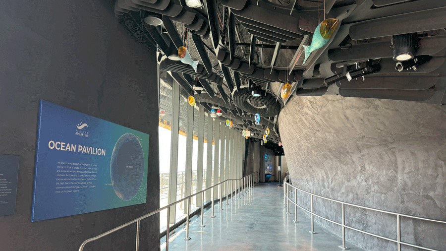 Path from the entrance of the Seattle Aquarium Ocean Pavilion to One Ocean Hall