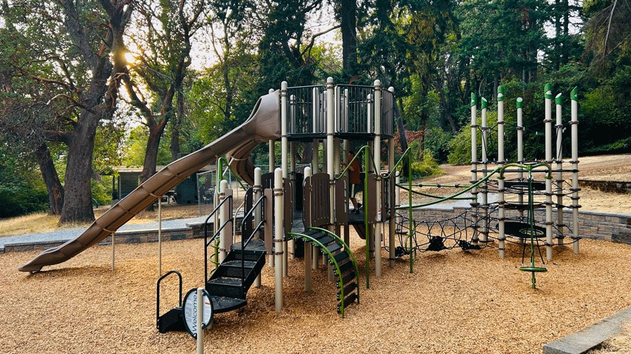 Lincoln park playground in West Seattle has large nautical play structures and an accessible design