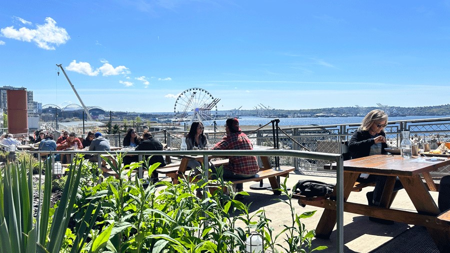 Enjoying food at Pike Place Market