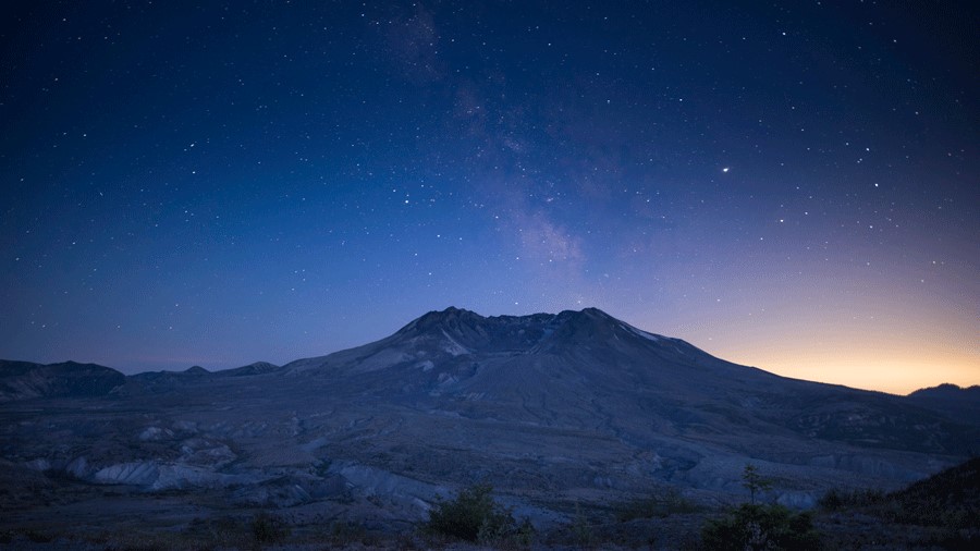Stars in the sky above Mount Saint Helens, one of the bests spots to see Perseid meteor showers outside of Seattle