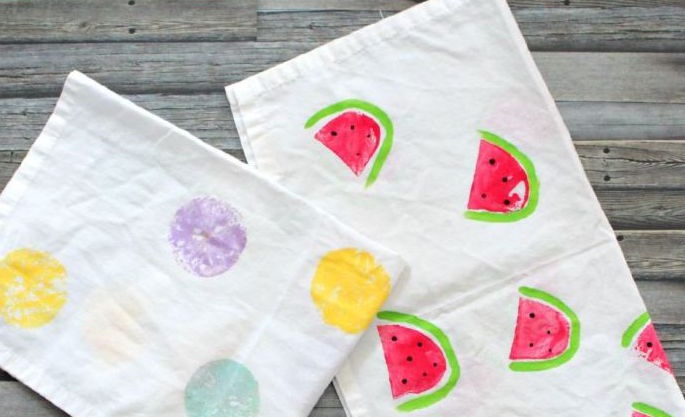 Hand-stamped tea towels