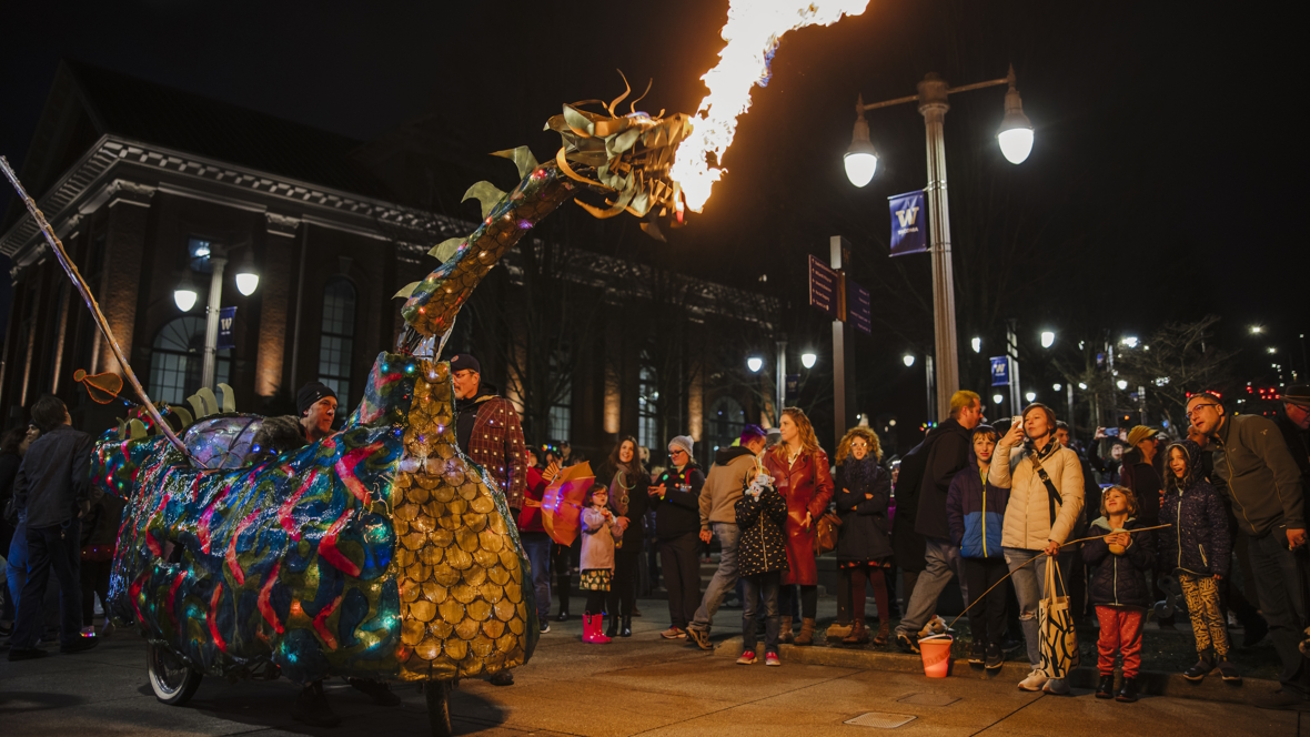 The fire breathing dragon at the Tacoma Light Trail