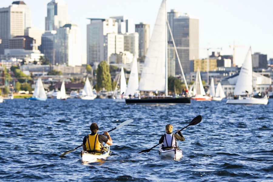 Kayaking in seattle is a great summer date night idea