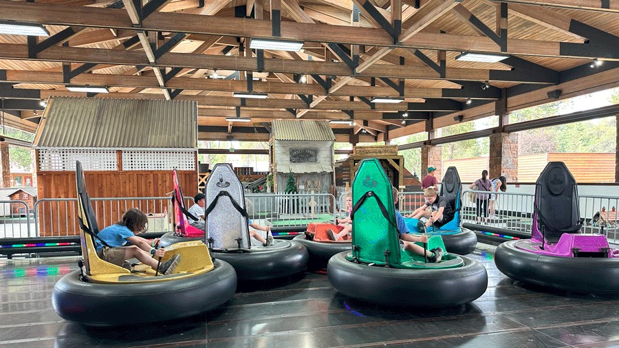 Ride bumper cars in The Village at Sunriver, a family-friendly Oregon vacation spot
