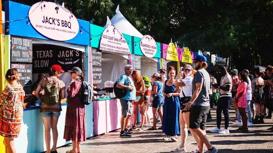 Multiple food tents set up at Bumbershoot
