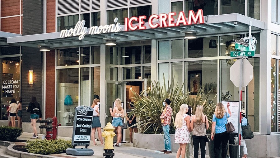 customers lined up outside the flagship Molly Moon's ice cream shop in Bellevue, a must-visit attraction