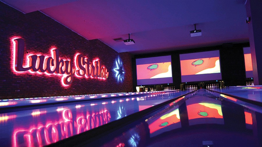 lucky strike bowling in bellevue with cool lighting