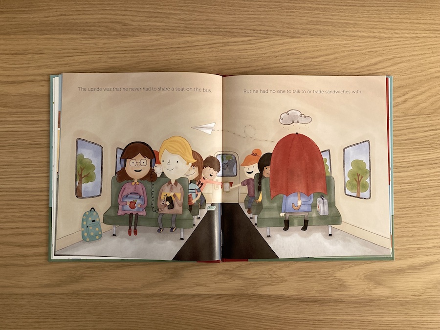 Sebastian rides the bus with friends in 'The Umbrella.'