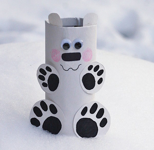 polar bear made with toilet paper tube
