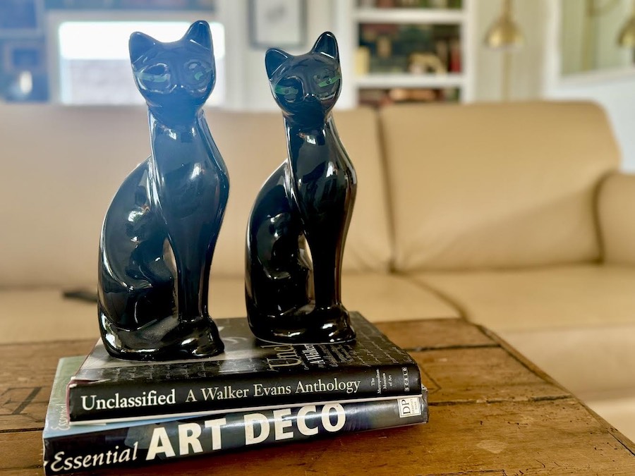 thrifted cat sculptures