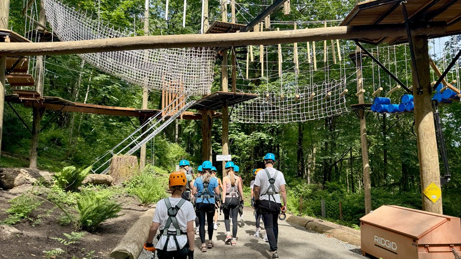 group walking toward the ropes course in Bellevue