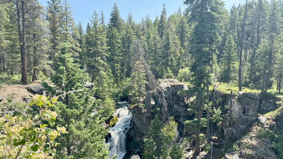 view of Crystal Falls on a campervan road trip from Washington to Idaho