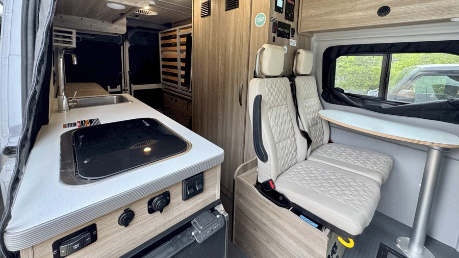 The interior of a Liberty Lodge roadsurfer campervan