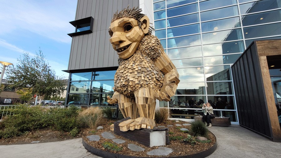 Check out Frankie Feetsplinter, a Dambo Troll in Seattle outside Ballard's Nordic Museum