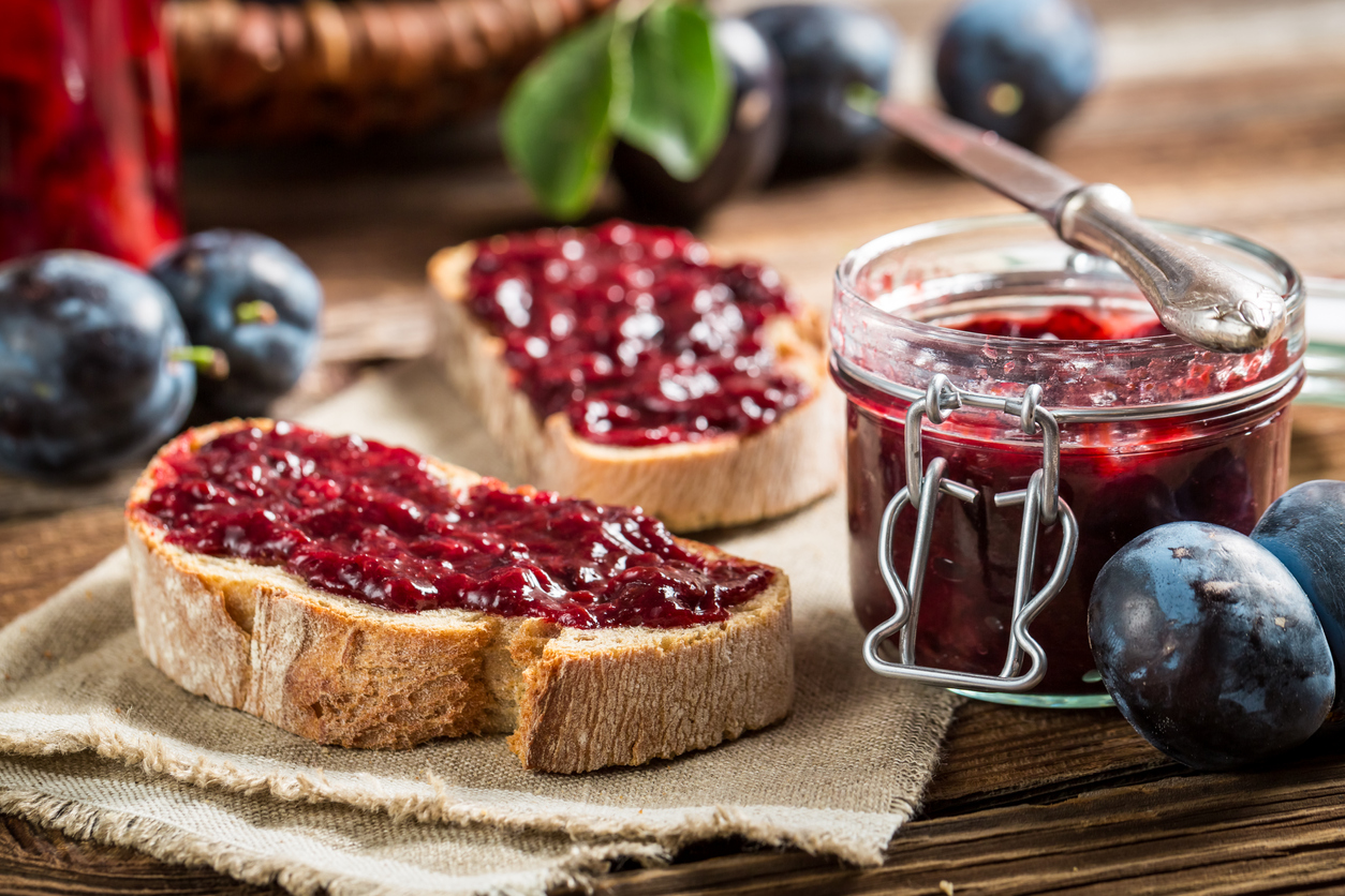 Jam spread on thick bread