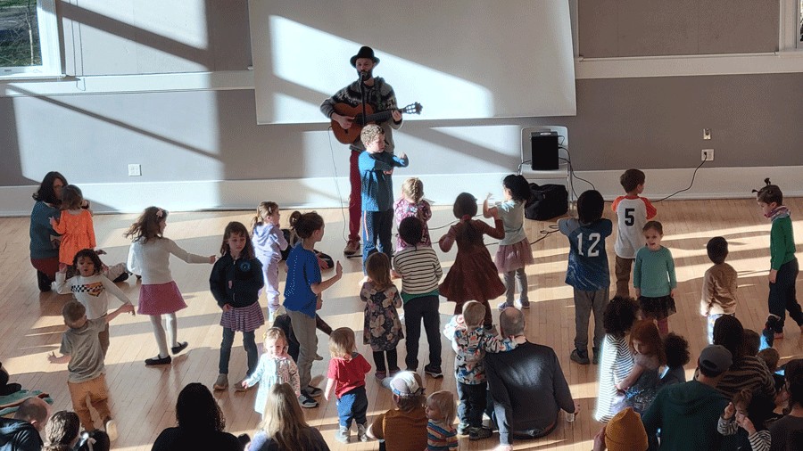 kids dancing at a Kindiependent Kids Rock concert at Mount Baker Community Club