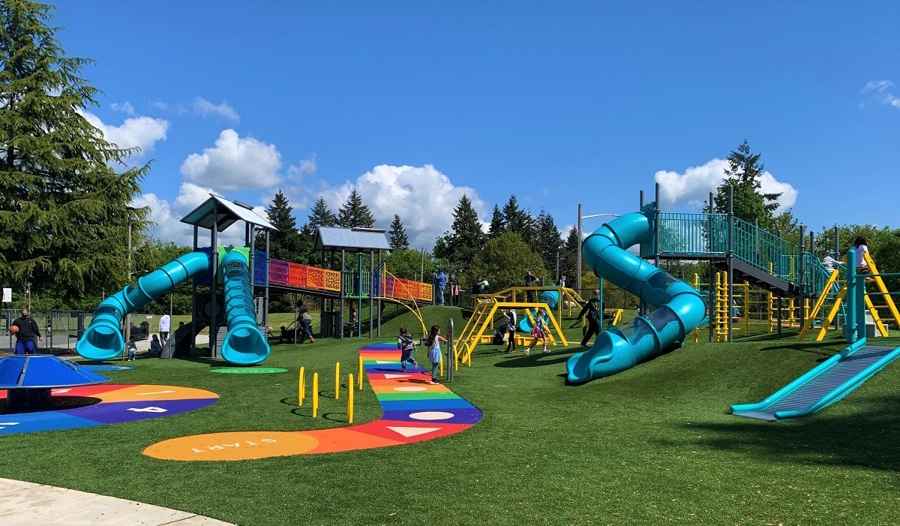 The colorful playground at West Fenwick Park. Credit: Devon Hammer