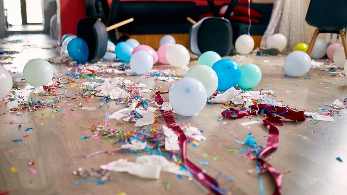 Messy house after birthday party