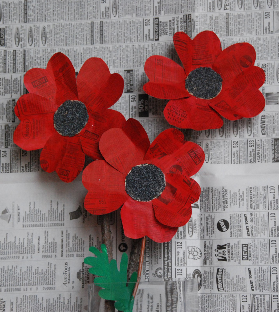 Recycled paper poppies