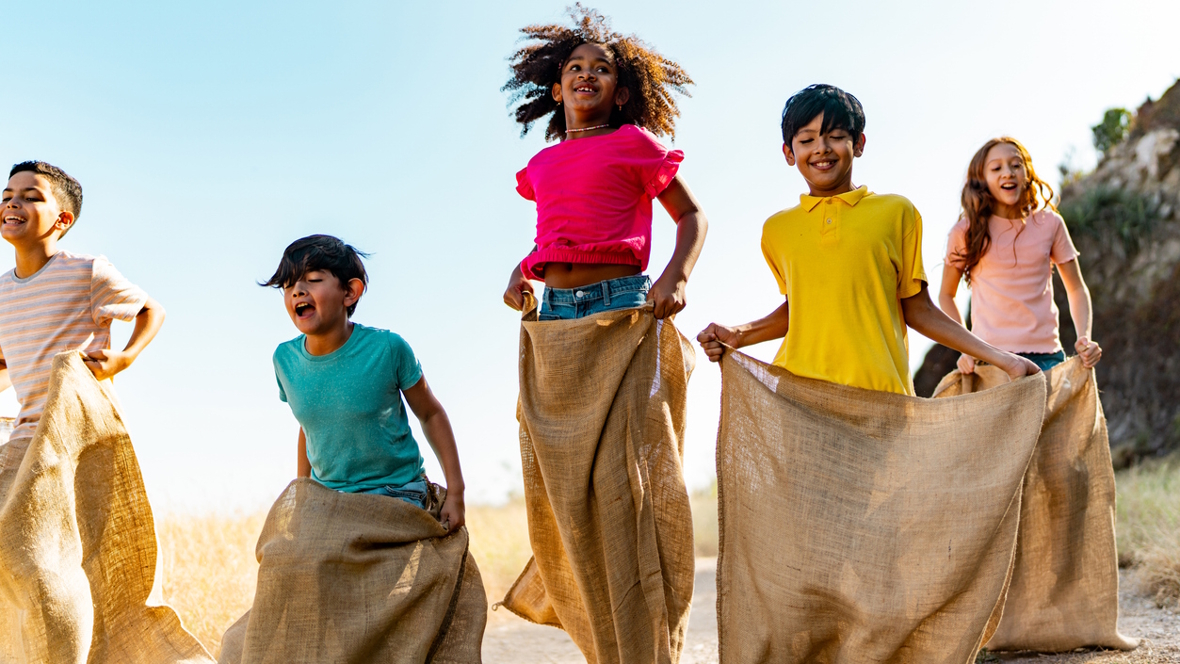 kids in a potato sack race