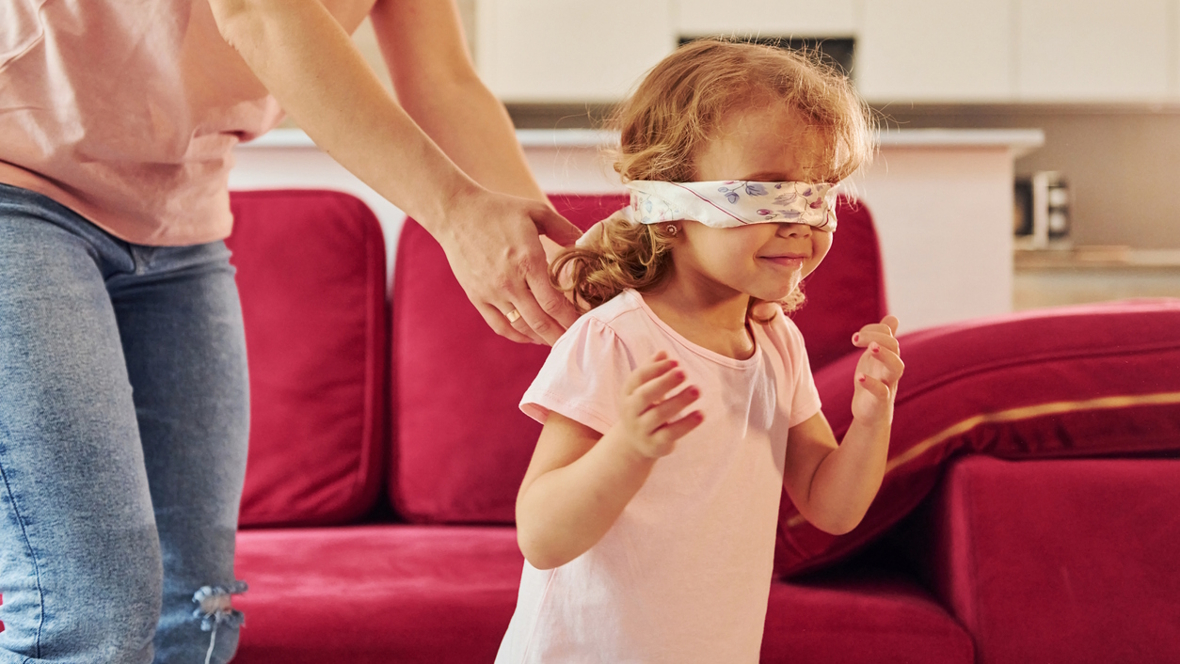 kids wearing a blindfold